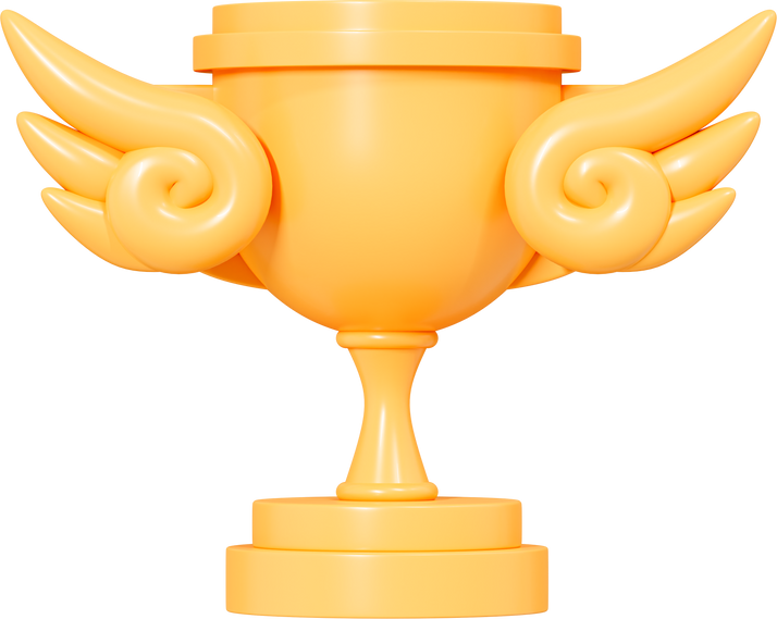 3D Golden Trophy cup with Wings
