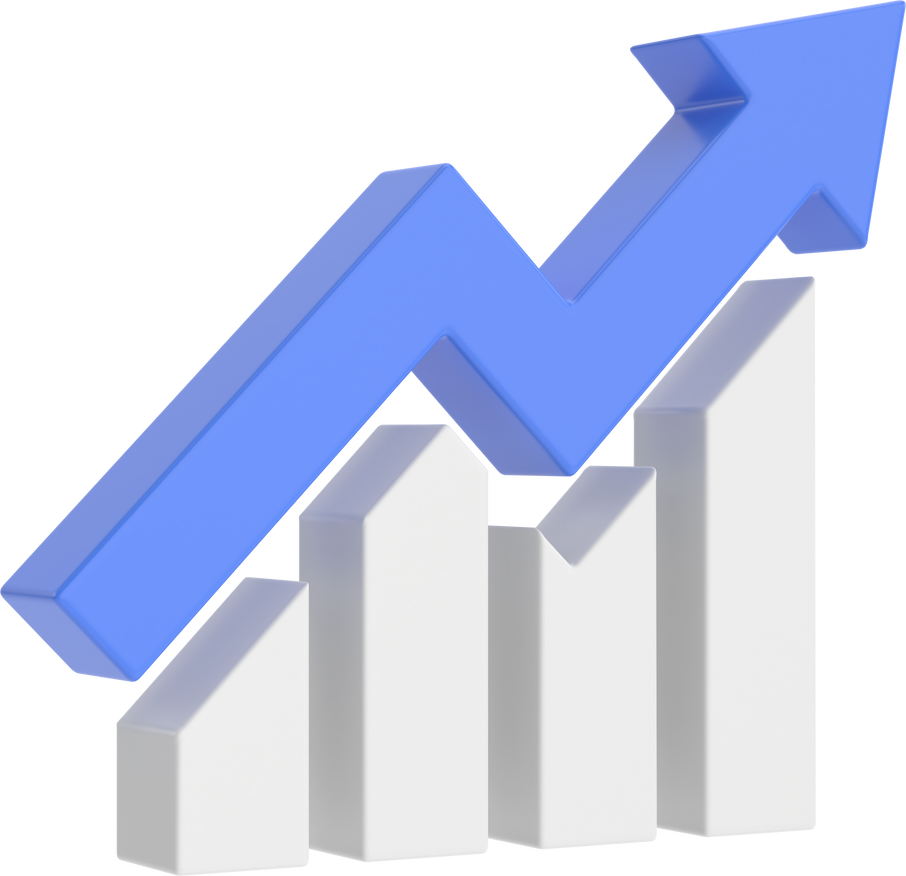 Growth graph, Growth chart. 3D illustration.